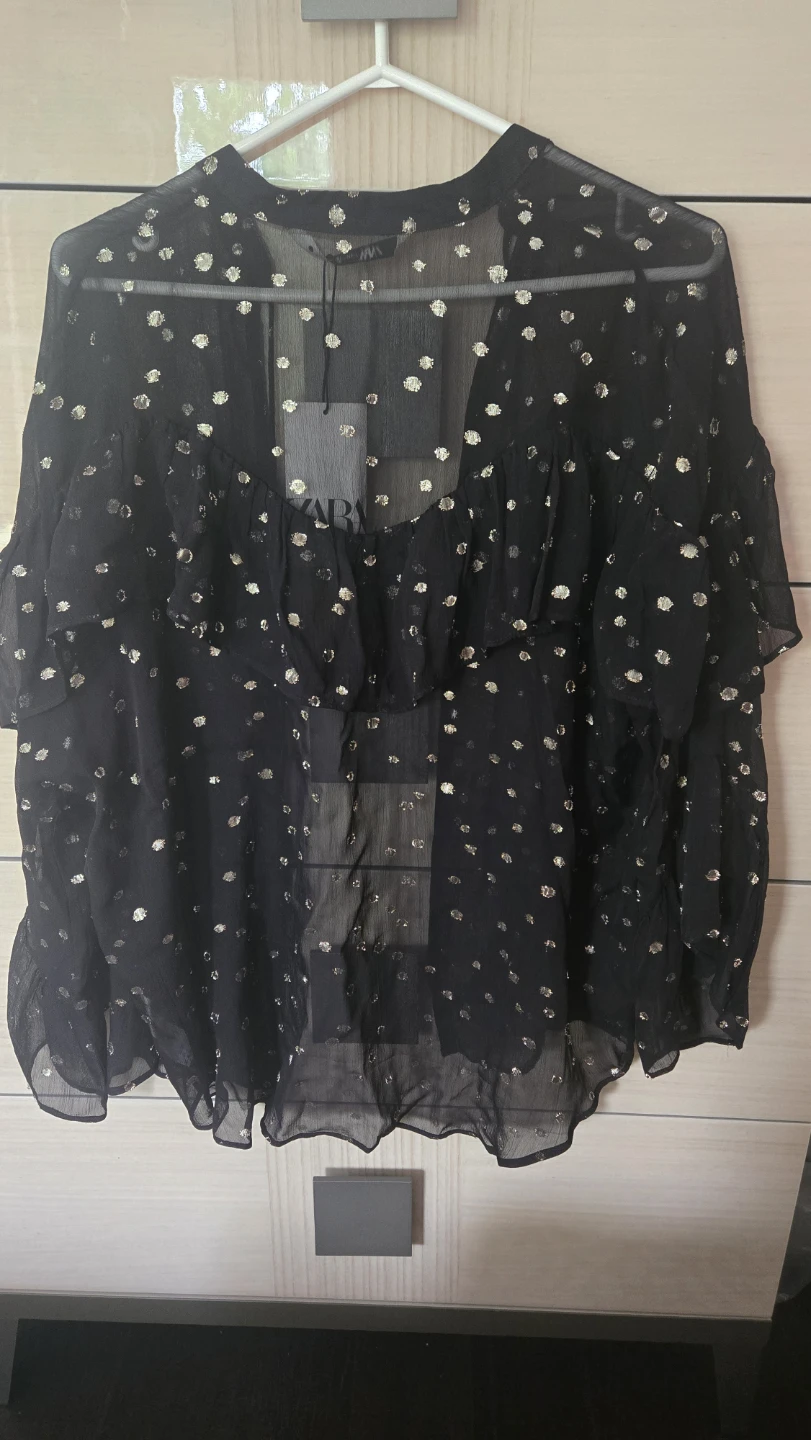 BNWT ZARA Black Sheer Polka Dot Blouse - photo 4