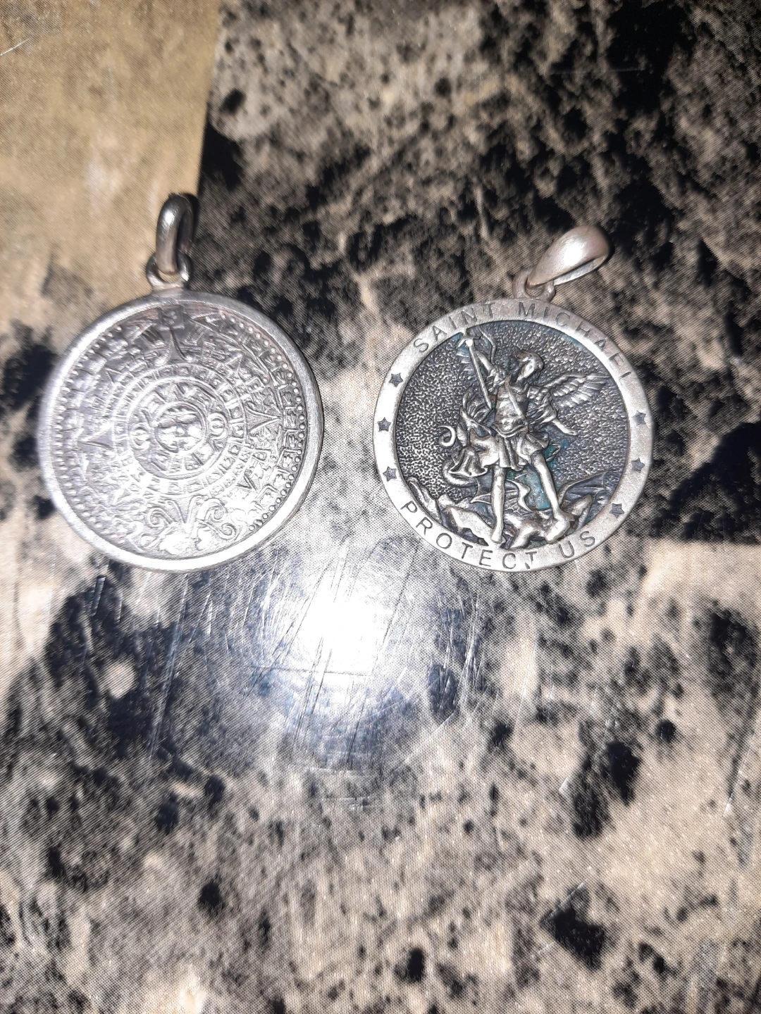 Saint Michael Protect Us and Aztec Calendar Pendants