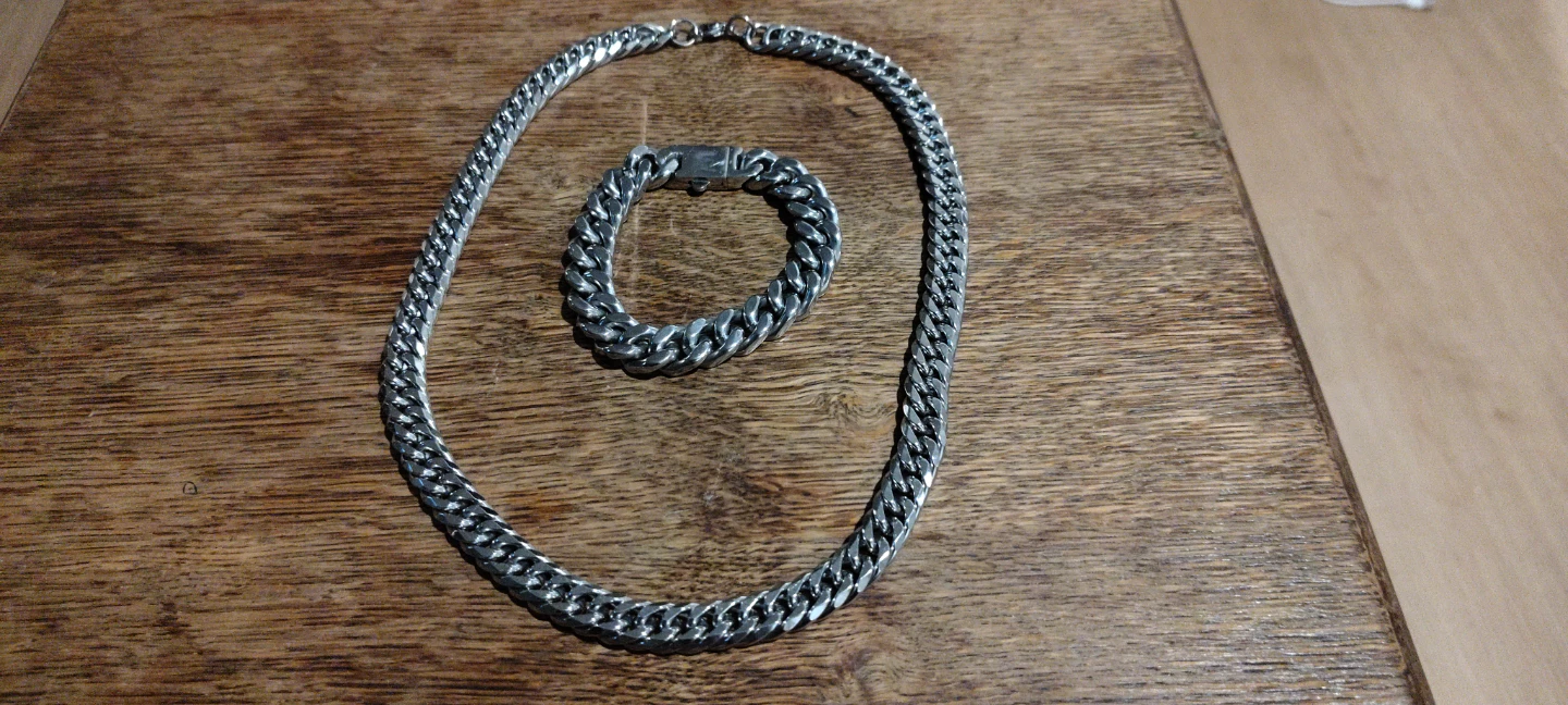 Chunky Cuban Link Chain Necklace and Bracelet Set - photo 2