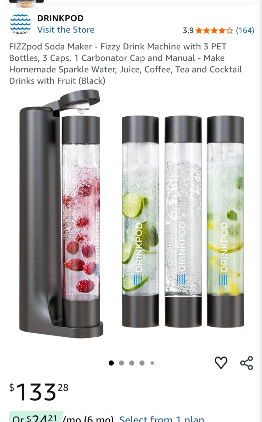 Drinkpod Soda Maker with 3 Bottles and SodaStream CO2 Cylinder