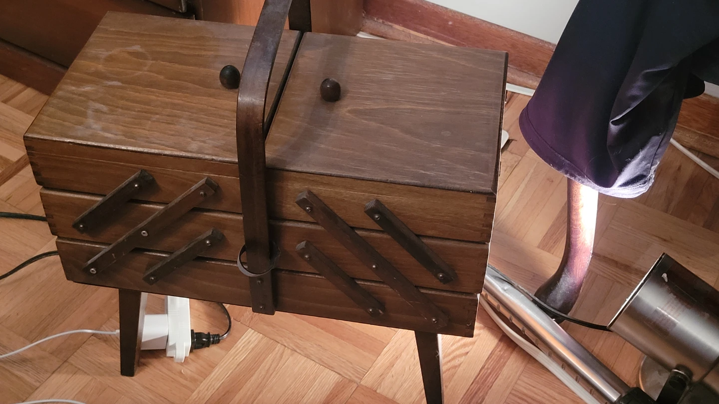 Vintage wooden accordion sewing box
