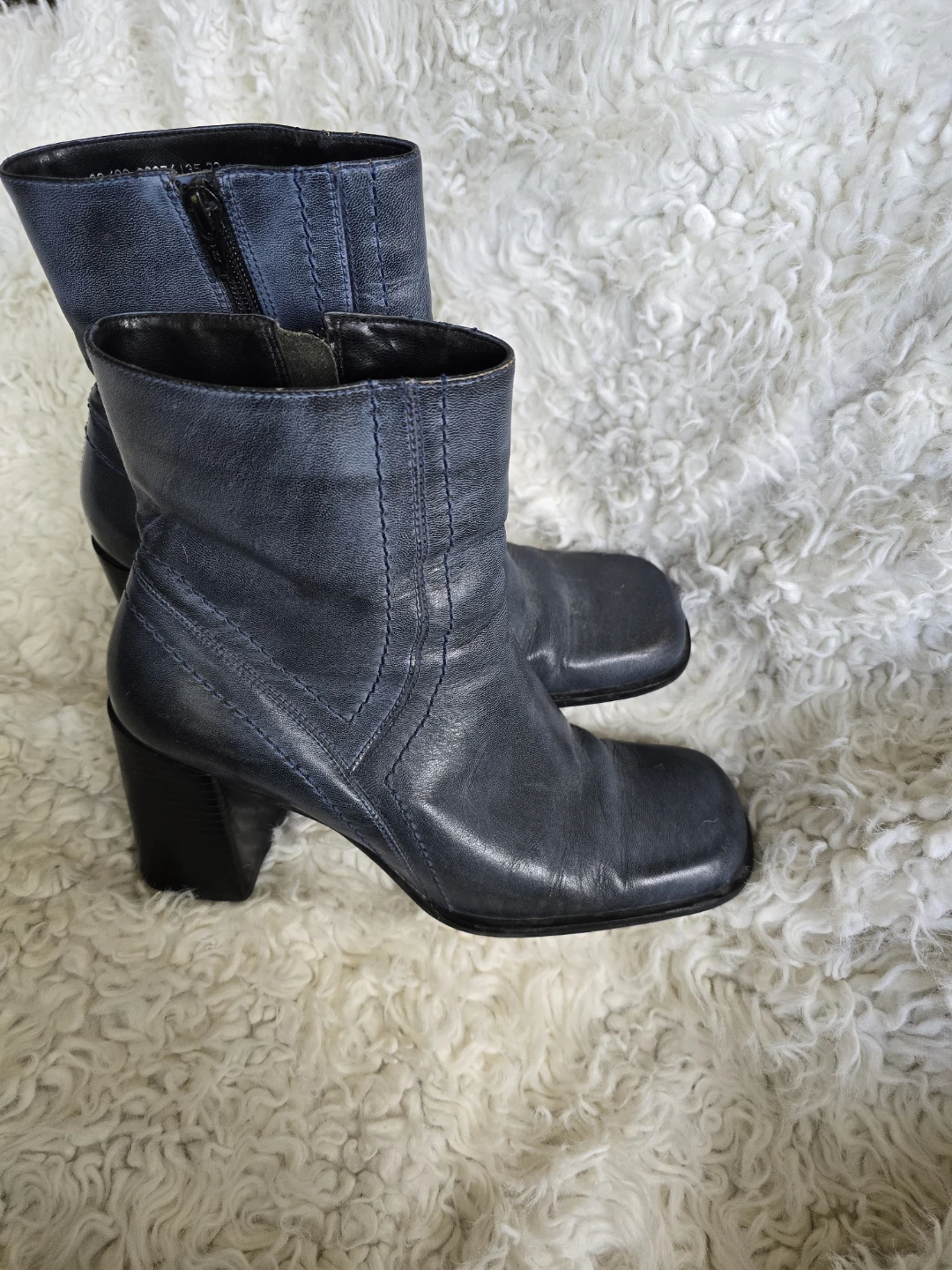 Women's Blue Leather Ankle Boots - photo 4