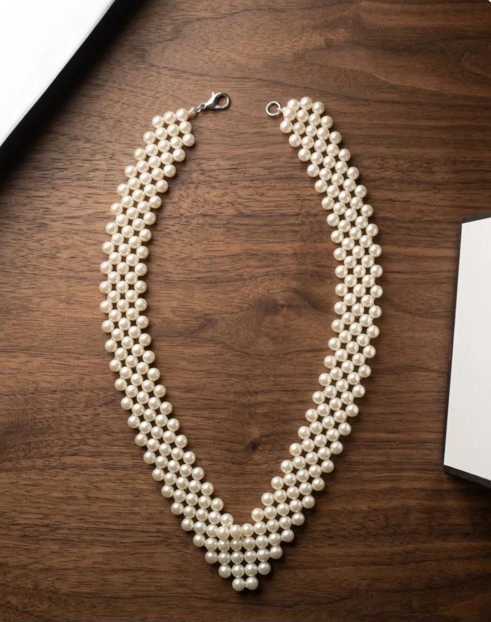 Vintage Faux Pearl V-Neck Necklace