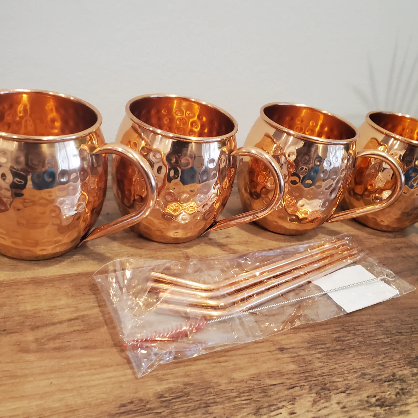 Set of 4 Copper Moscow Mule Mugs with Straws