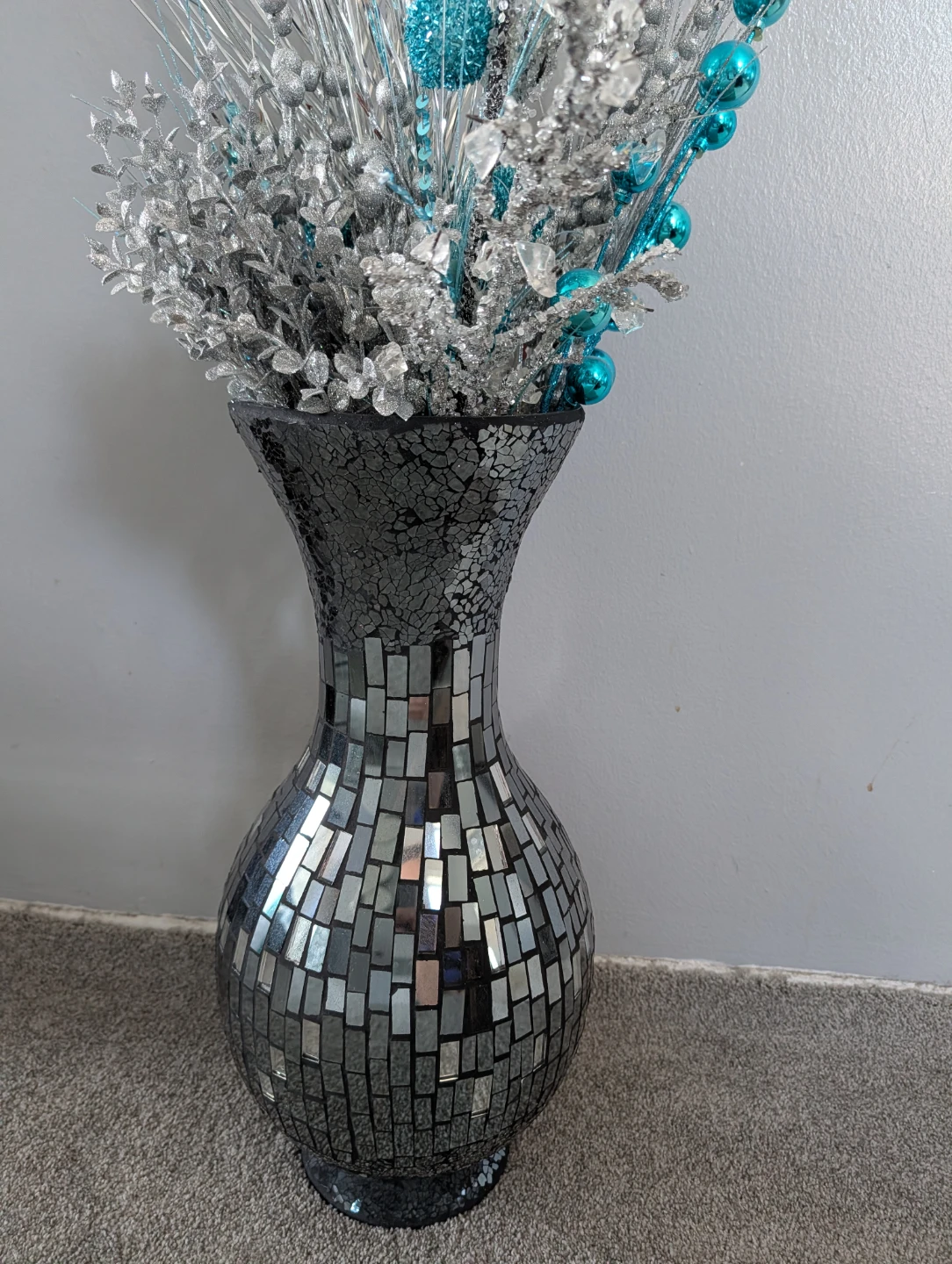 Mosaic Decorative Vase with Floral Arrangement