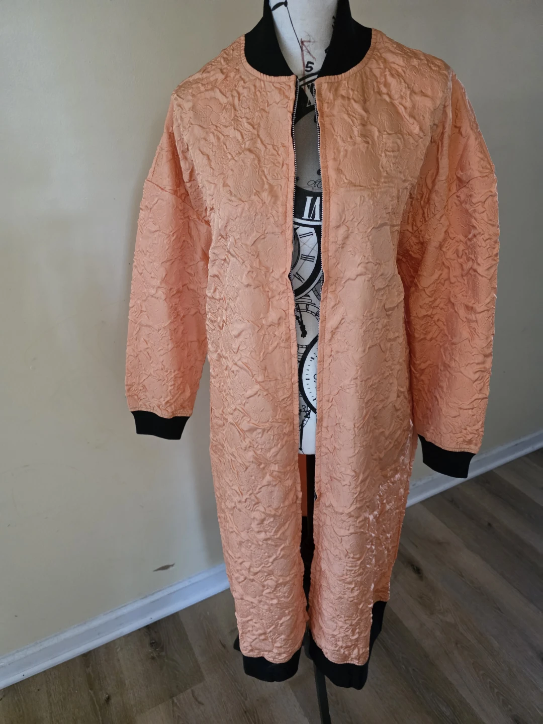 Women's Textured Long Bomber Jacket Peach