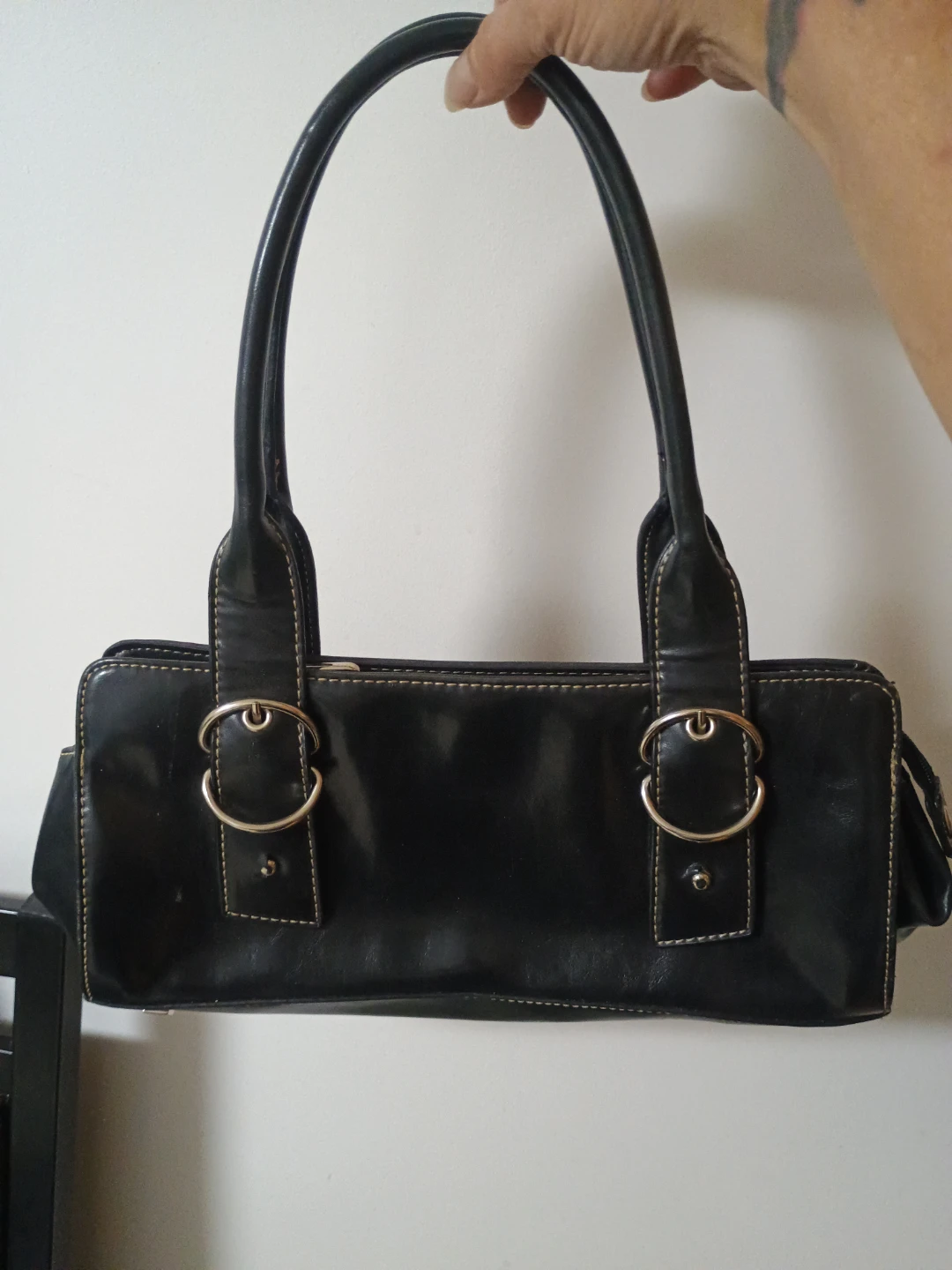 Black Faux Leather Handbag