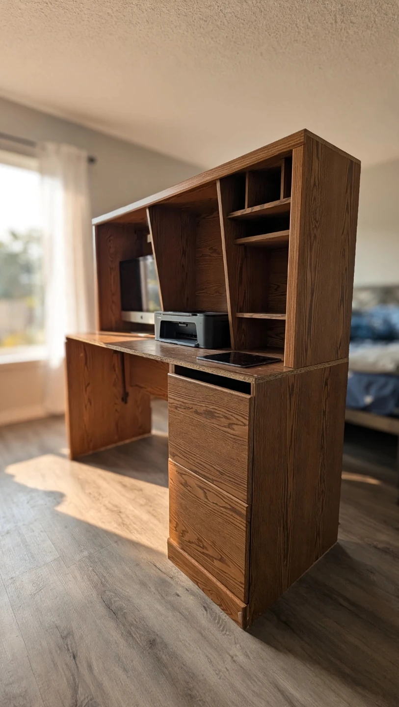 Wooden computer desk with hutch - photo 3