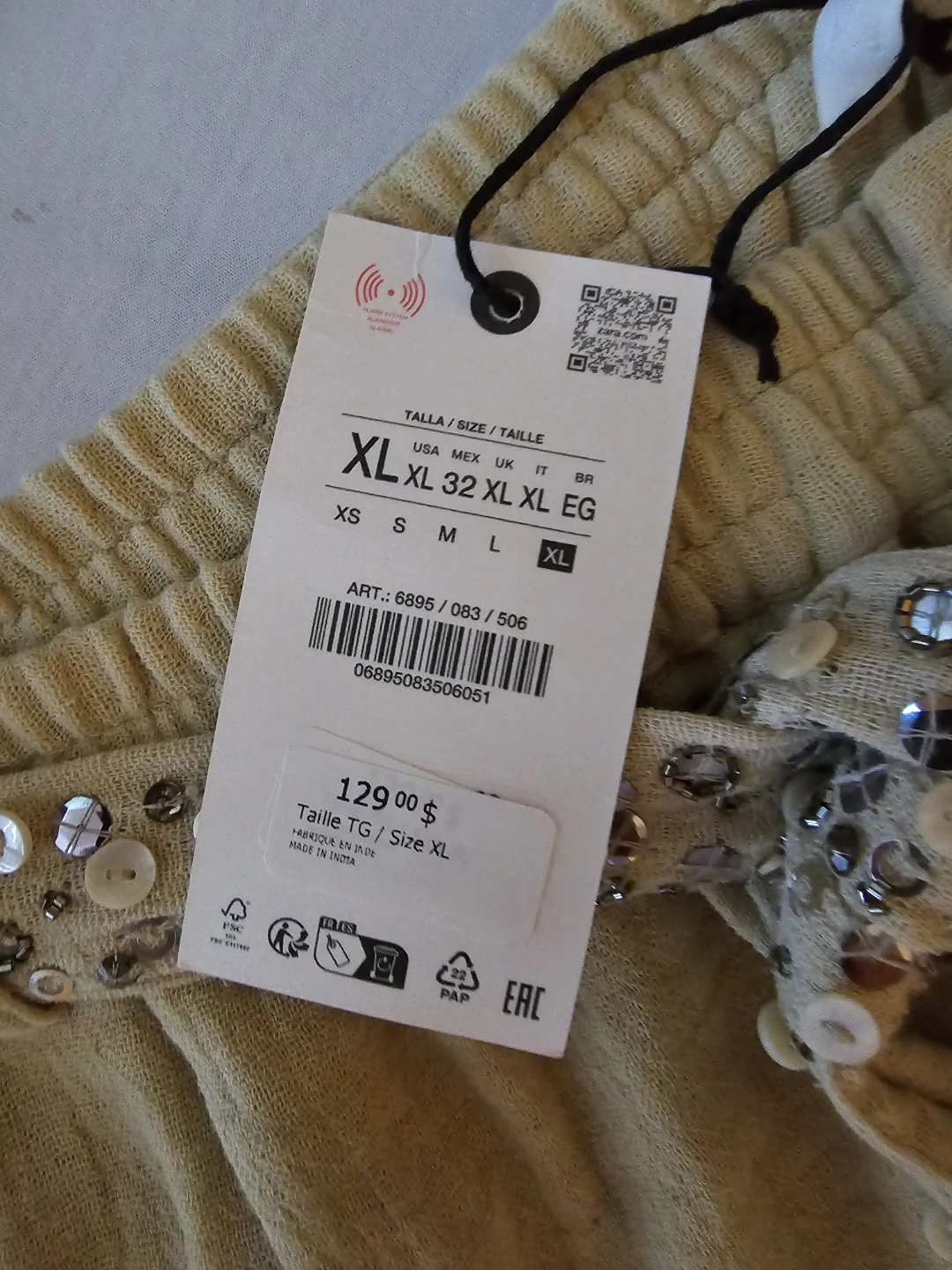 Zara Beige Sequin Belt Cargo Pants XL - photo 5