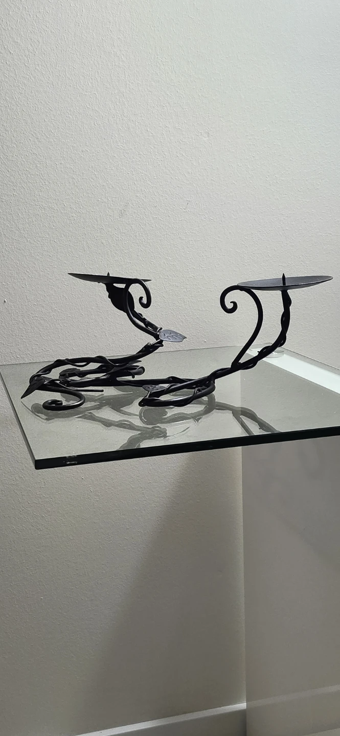 Black Metal Candlestick Holder with Leaf Accents - photo 2