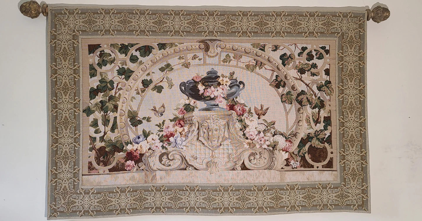 Large Wall Tapestry Spring Arch French Garden Vase 61"x39" - photo 3