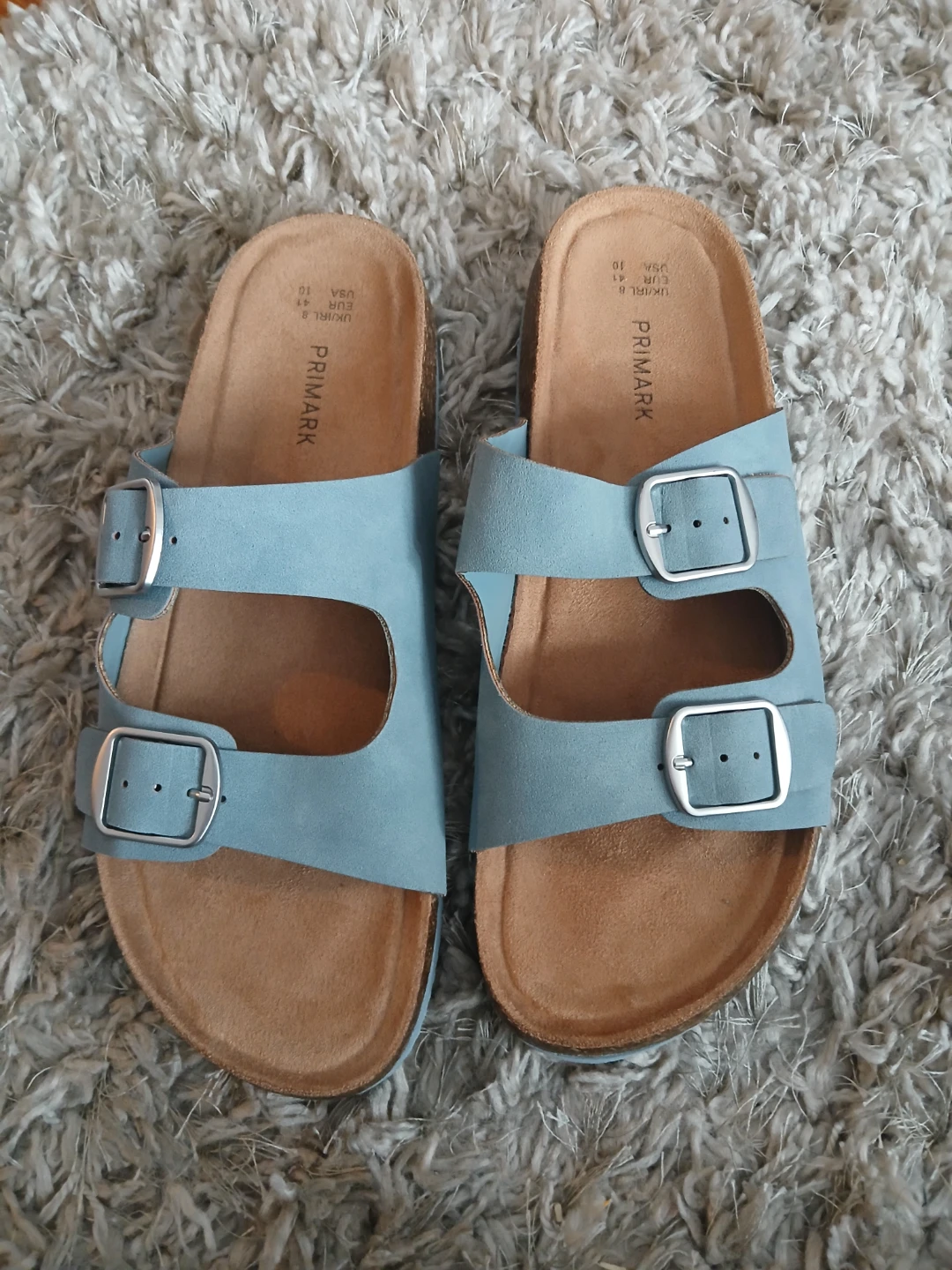 Primark Light Blue Double Strap Slides - Size US 8