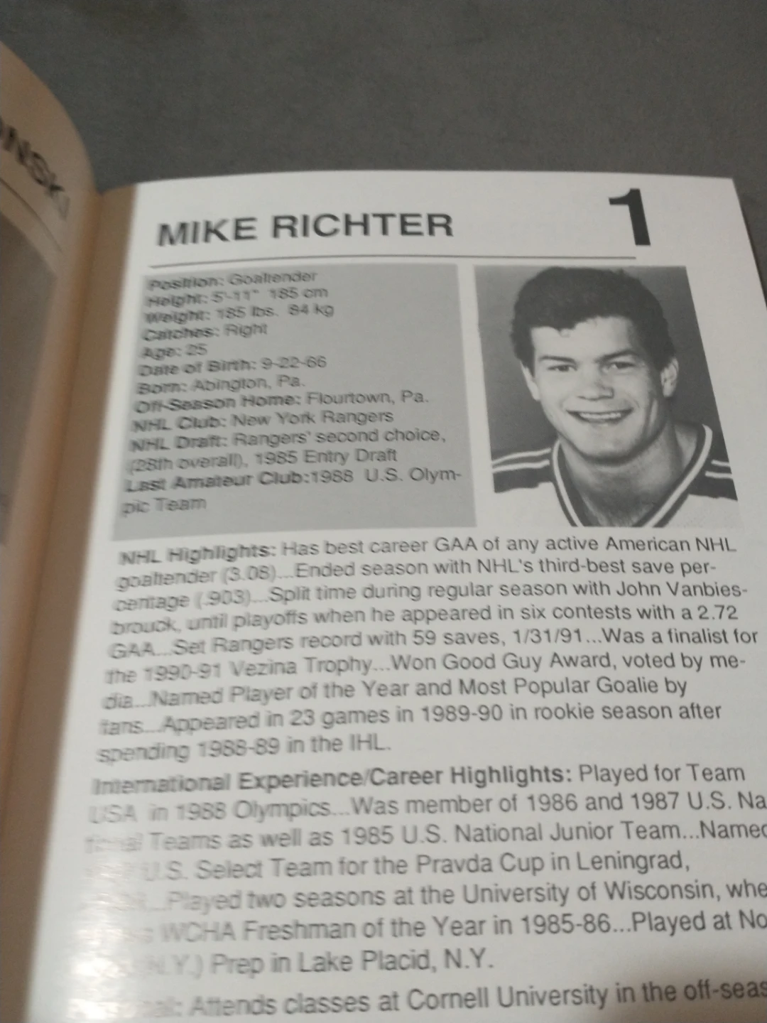 Team USA Hockey 1991 Canada Cup Media Guide - photo 2