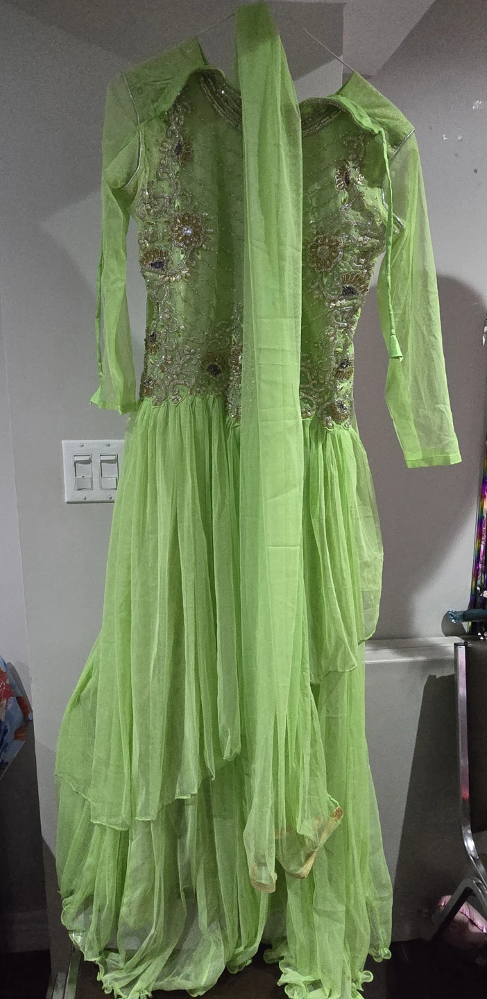 Green Embroidered Long Dress with dupatta - photo 2