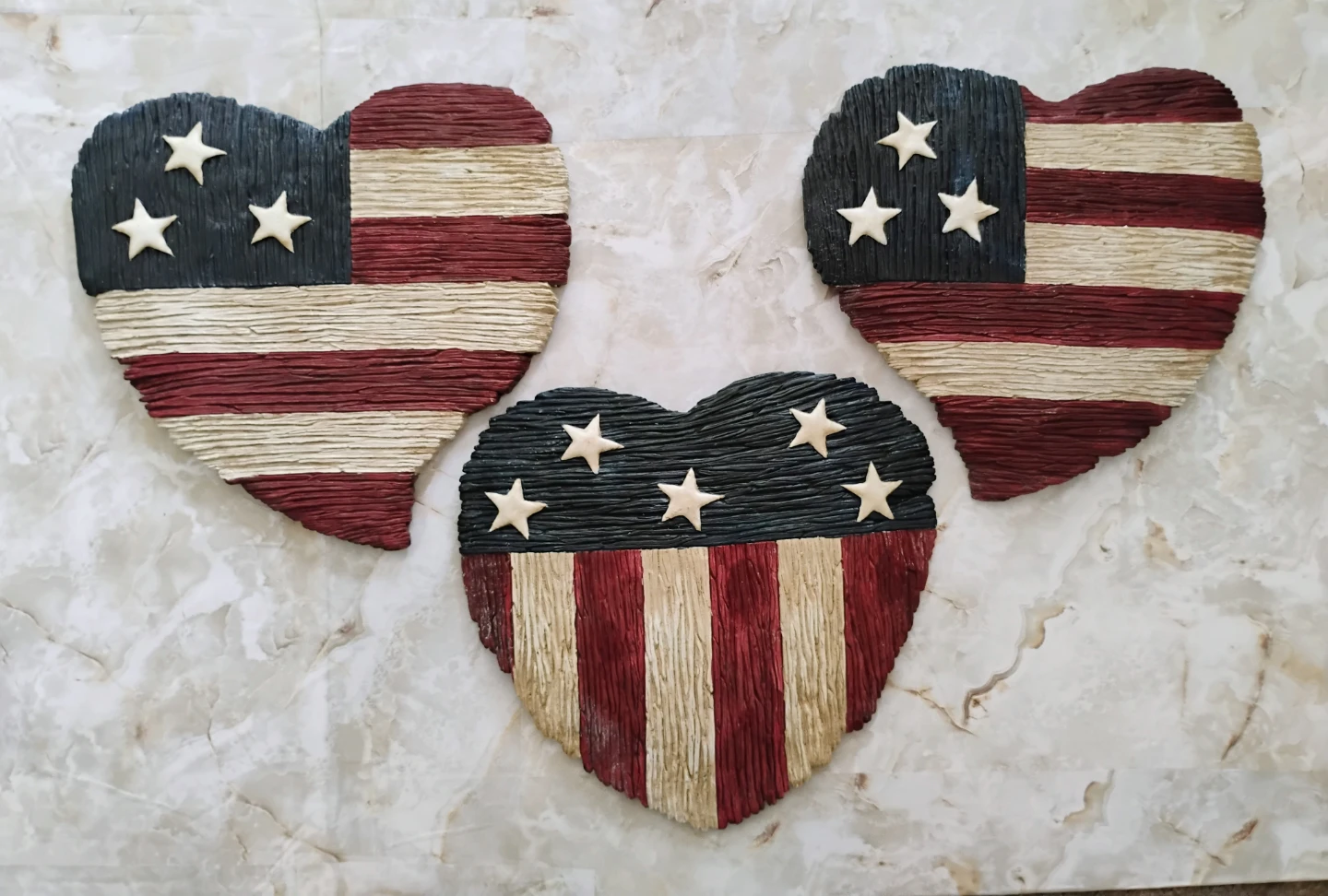 SET OF 3 PATRIOTIC HEART-SHAPED STEPPING STONES