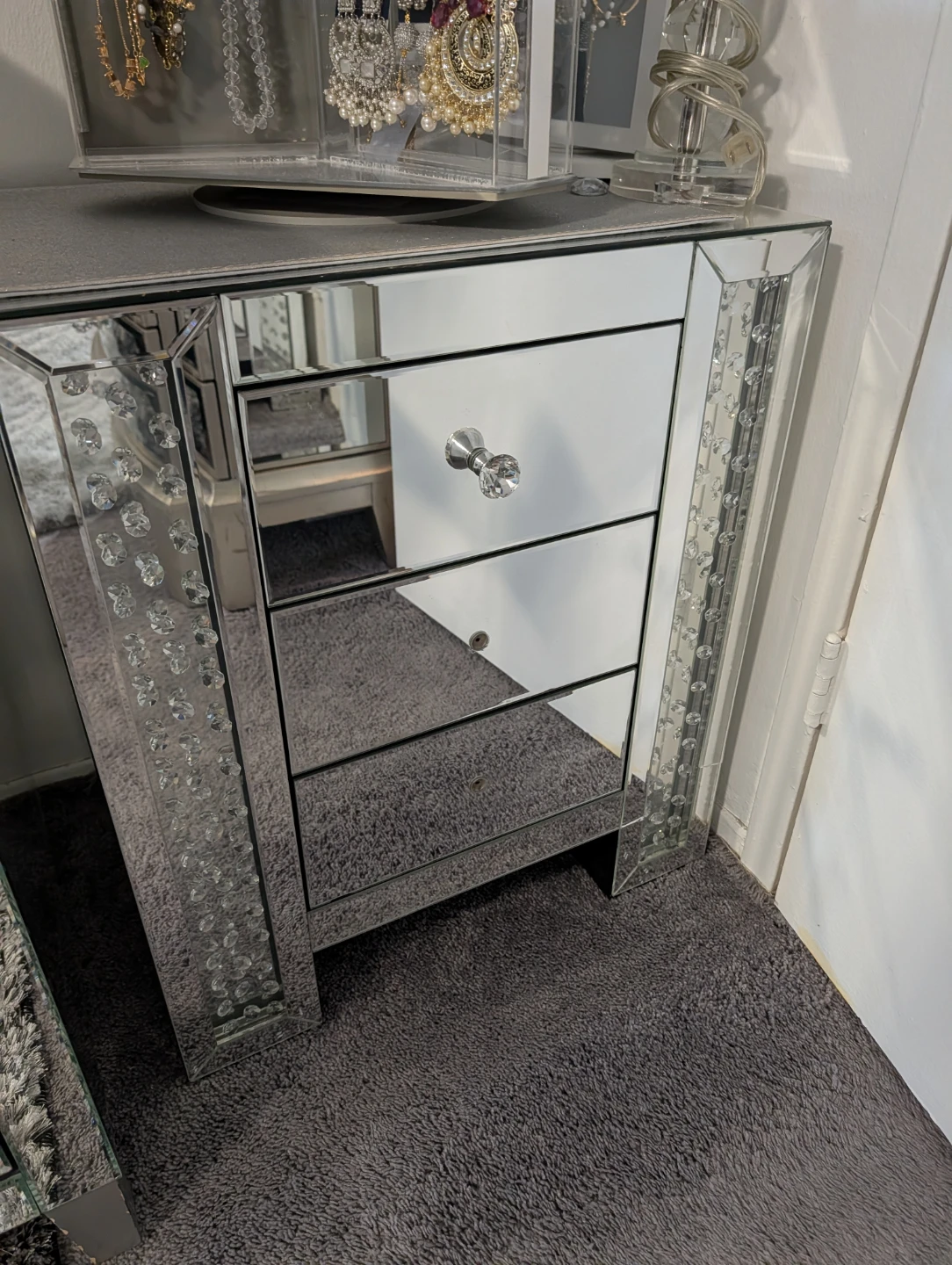 Mirrored 3-Drawer Nightstand with Crystal Accents - photo 5