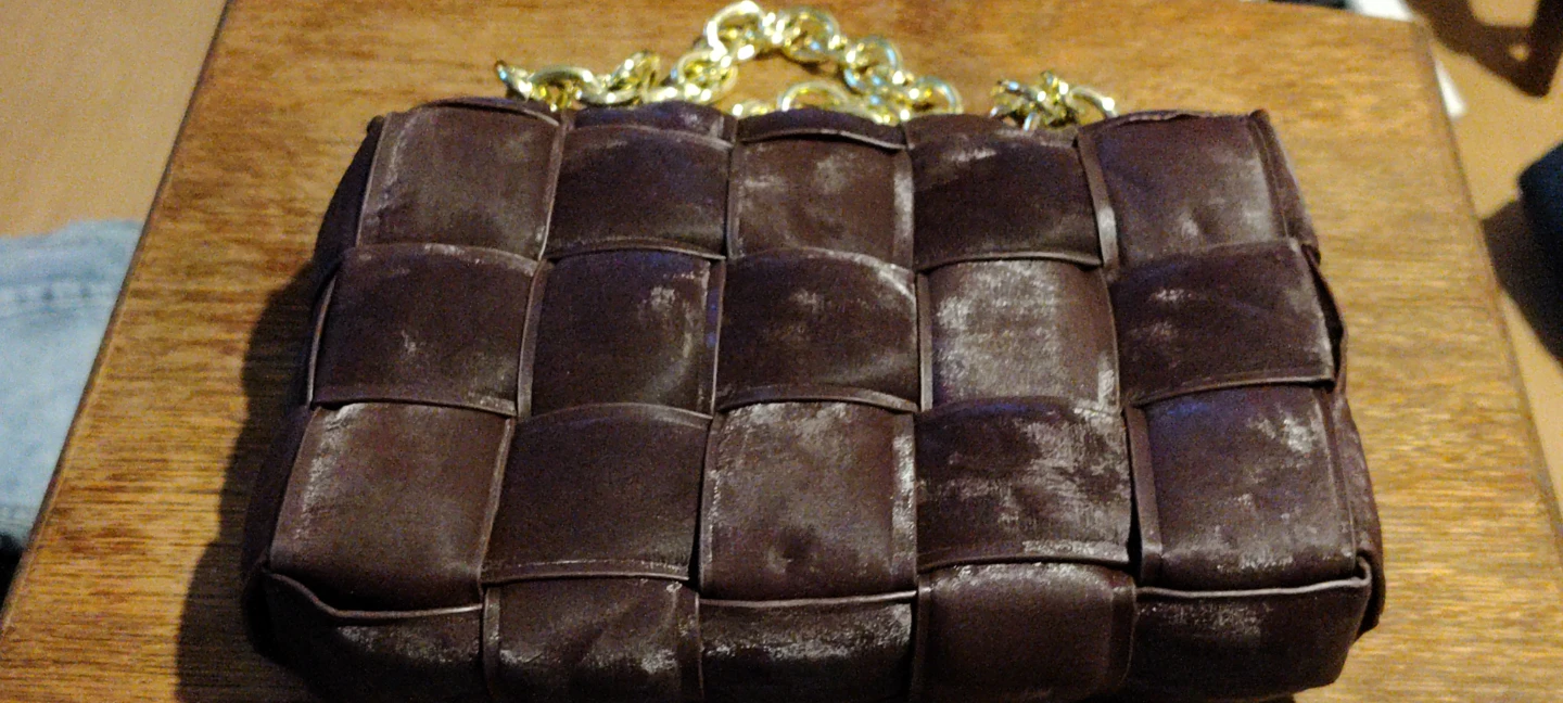 Brown Woven Clutch with Gold Chain - photo 4