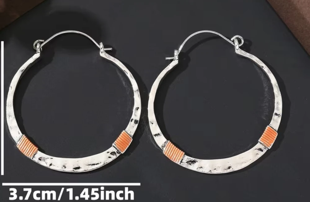 Hammered Hoop Earrings with Orange Accent - photo 2