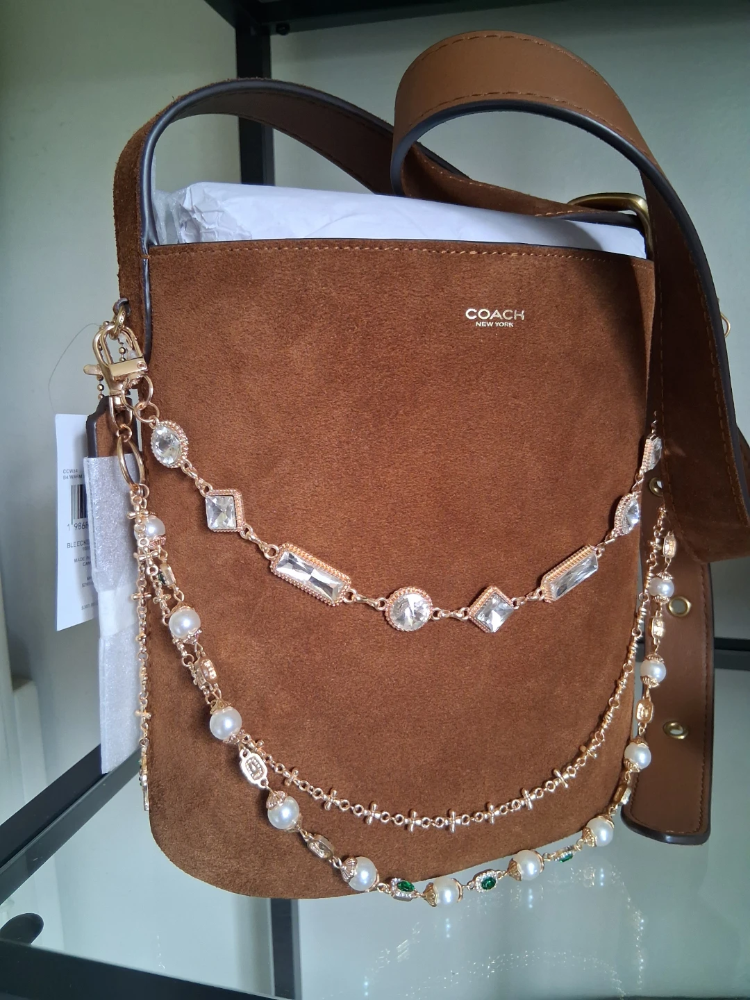 Coach bleeker bucket bag in suede with charms