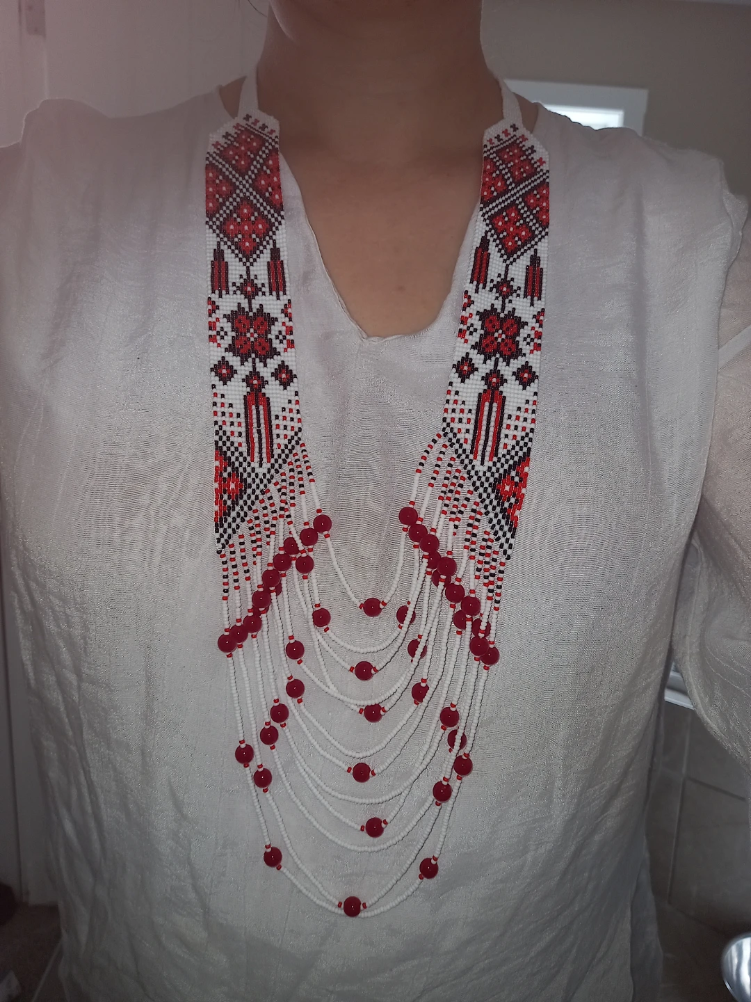 Make to order ❤️ Embroidery Beaded Necklace - Red, White, Black