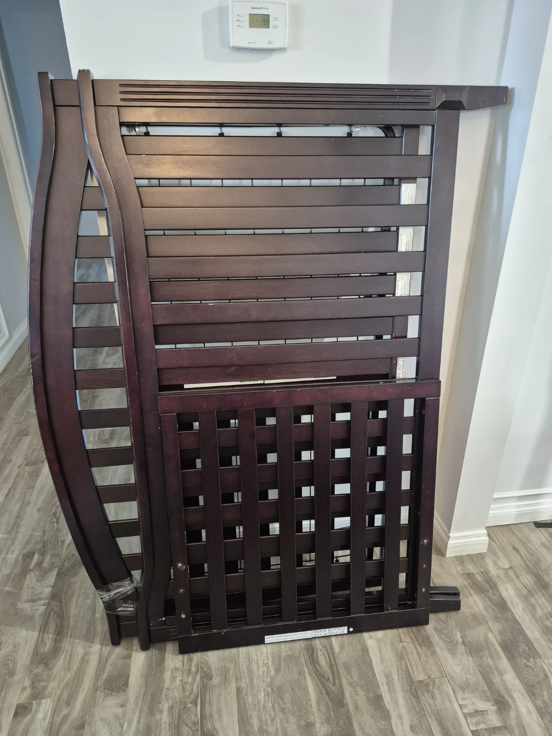Dark Wood Baby Crib with mattress