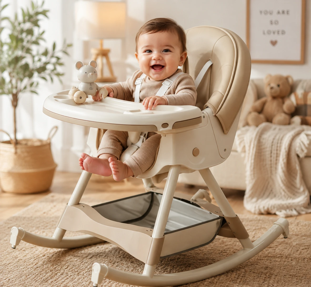 Adjustable Baby High Chair with Rocker Base
