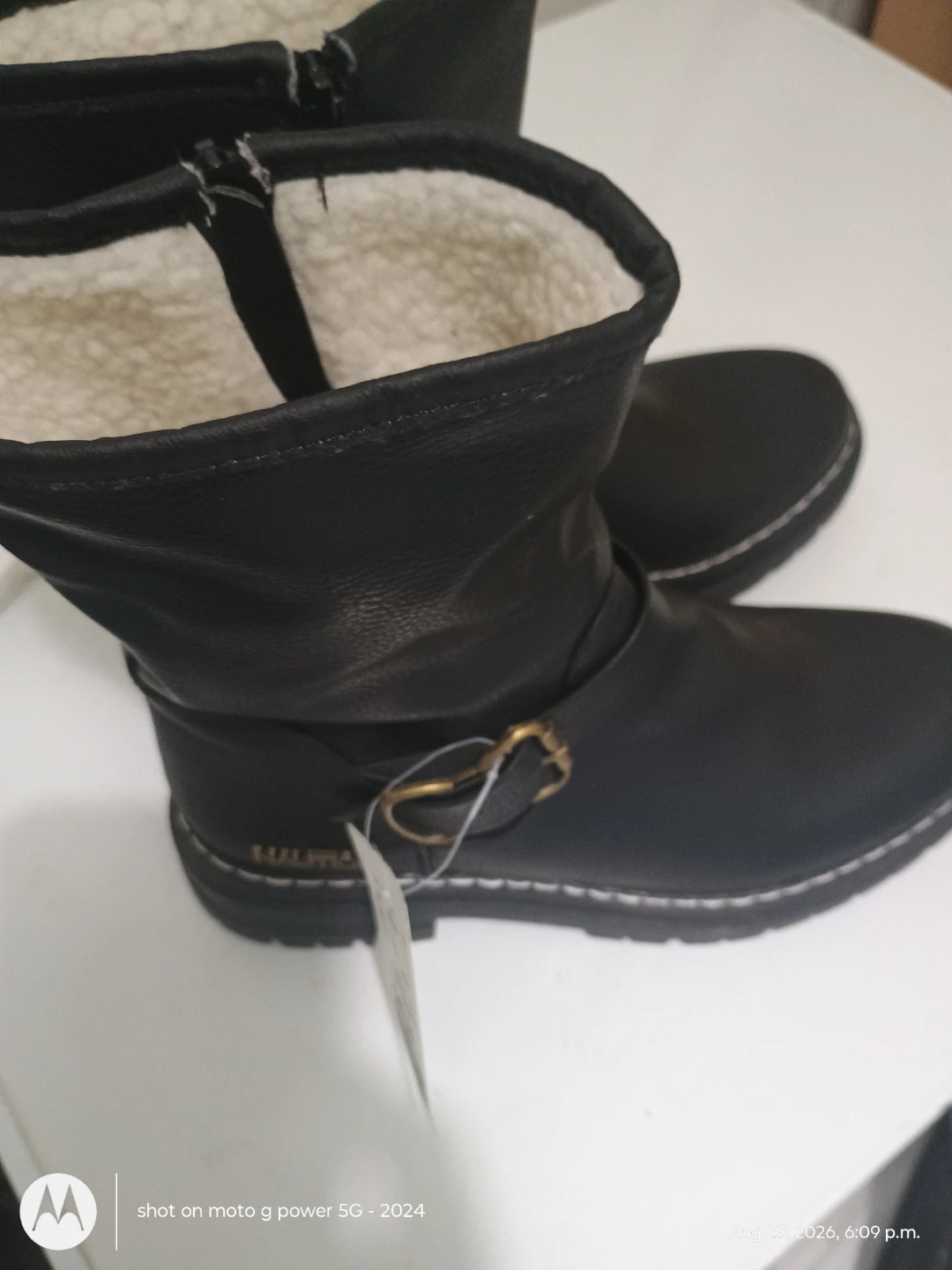 Nautica Black Faux Leather Boots with Shearling Lining