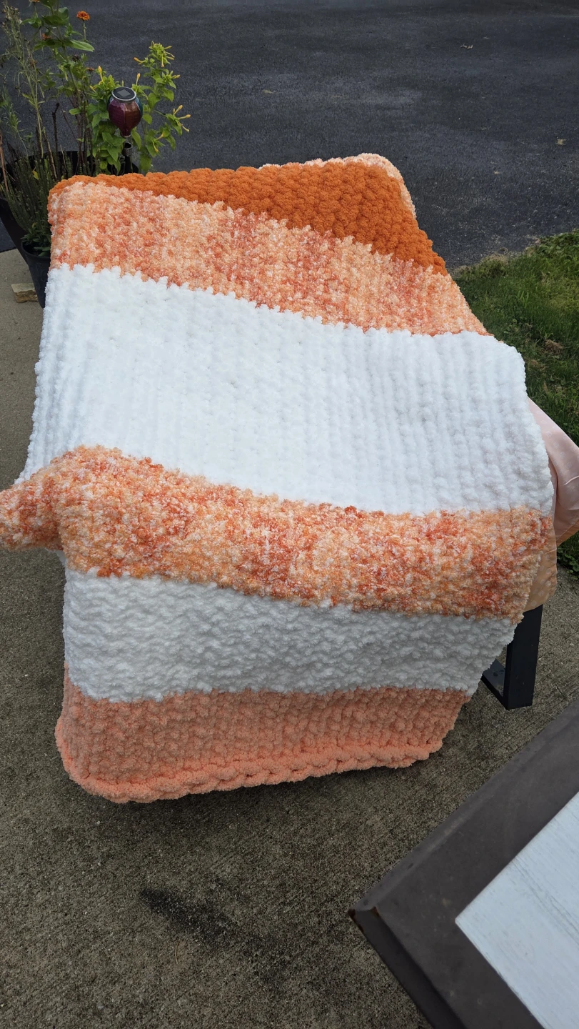 Chunky Knit Blanket Orange White Stripes