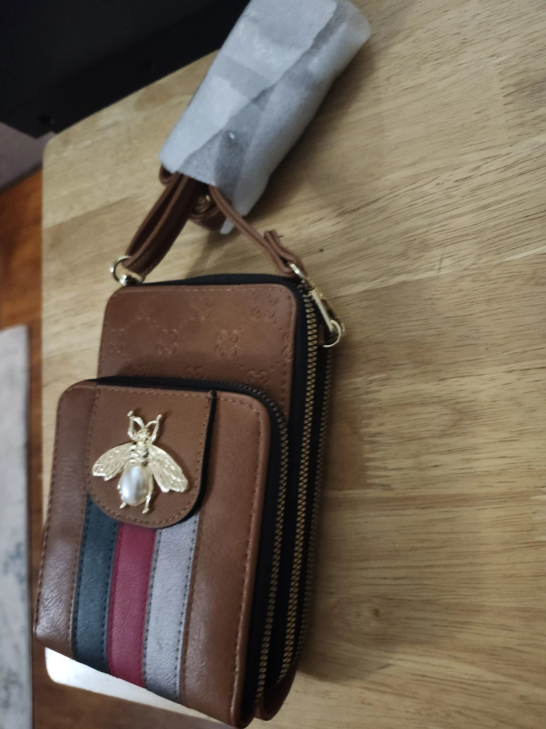 Brown Crossbody Phone Bag with Bee Accent - photo 2