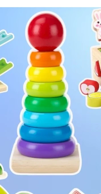 Wooden Rainbow Stacking Rings Toy