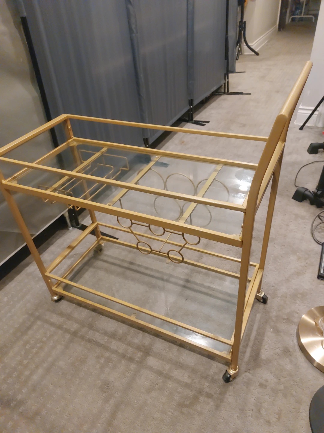 Gold Bar Cart with Glass Shelves - photo 2