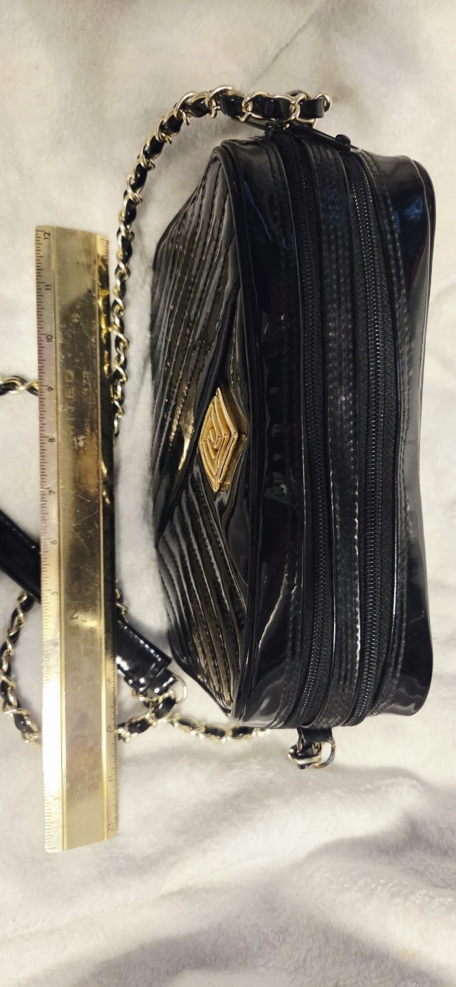 Black Patent Leather Crossbody Bag with Gold Chain - photo 2