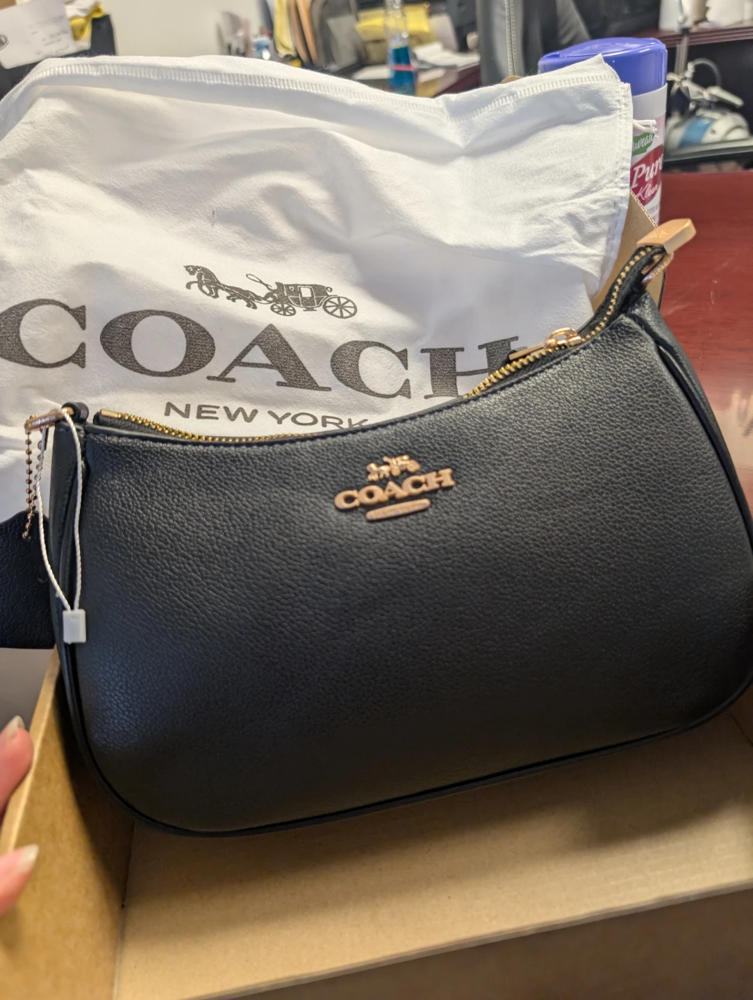 COACH Black Pebble Leather Shoulder Bag