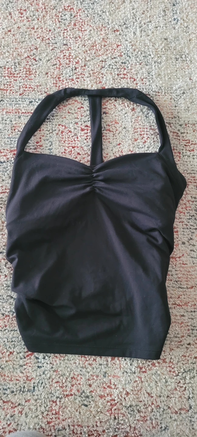 Black Ruched Halter Tank Top