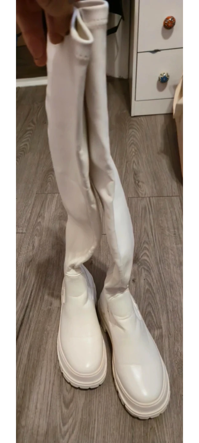 White Over The Knee Boots with Side Zipper