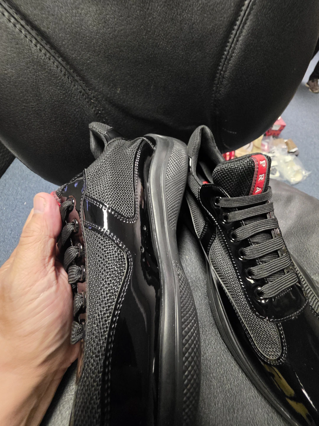 Prada Black Patent Leather & Nylon Sneakers - photo 5