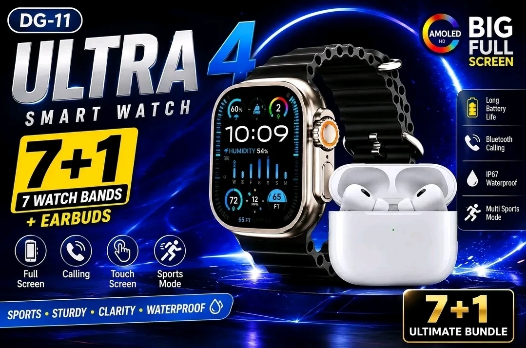DG-11 Ultra 4 Smart Watch Bundle with Earbuds (New)