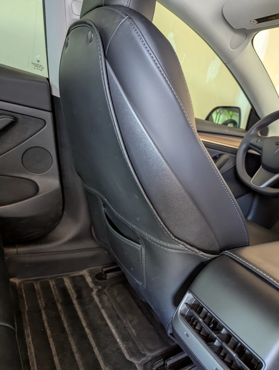 For Tesla M3 2017-2023 Black Leather Seat Back Covers - photo 2