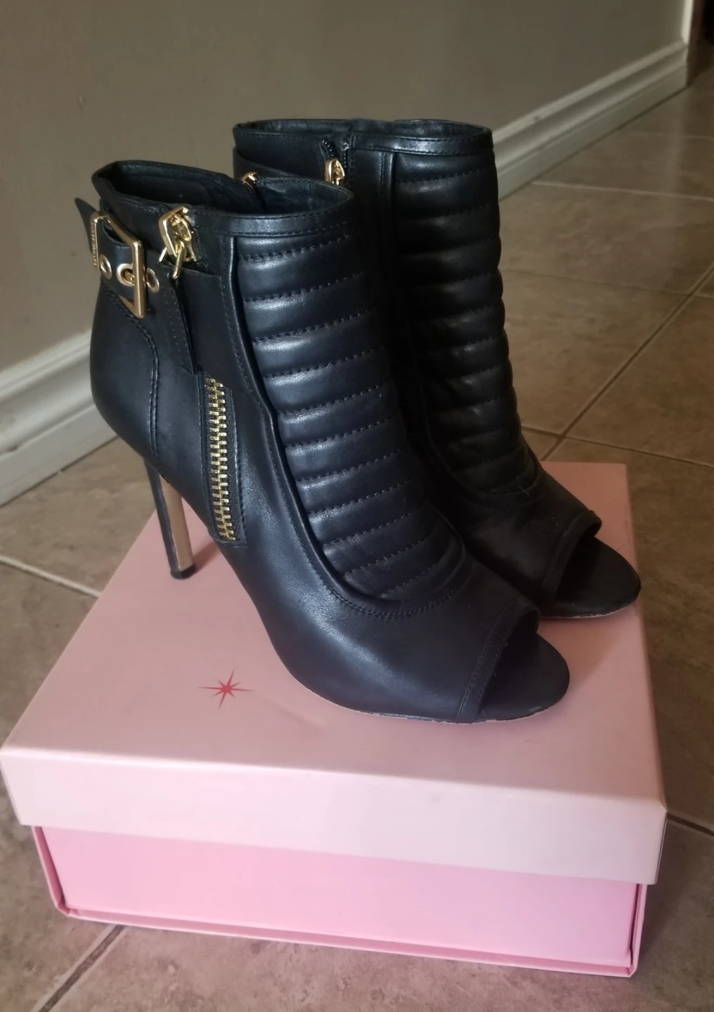 Vince Camuto Black Peep-Toe Ankle Booties