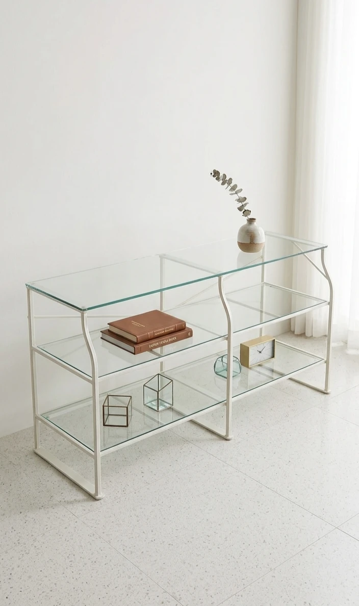 White metal and glass media console - photo 2