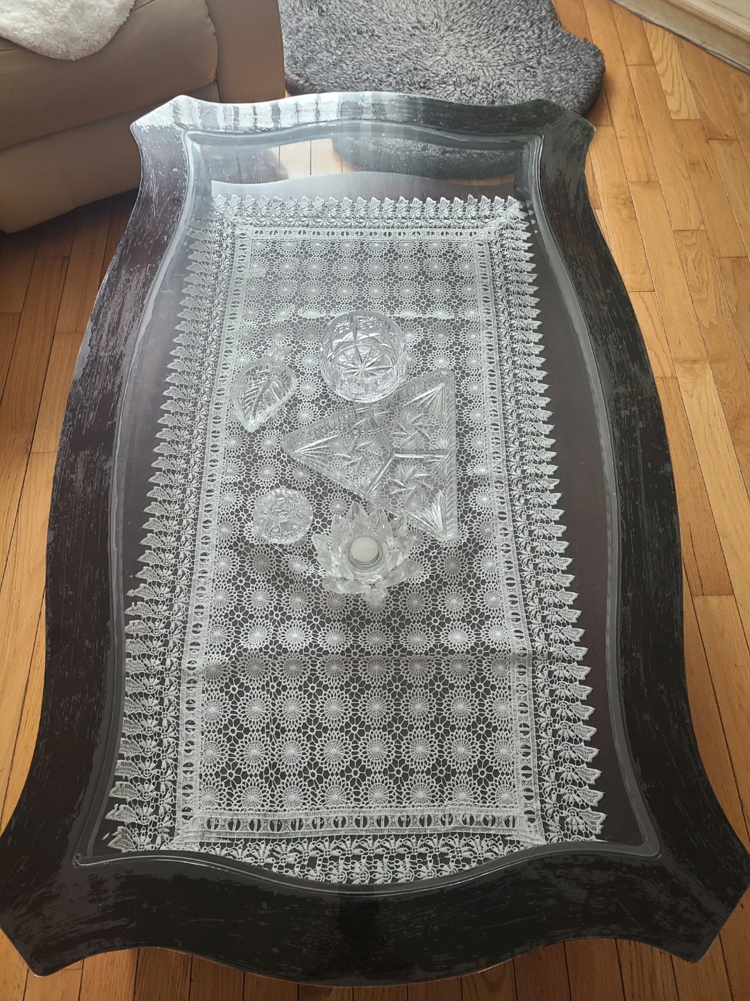 Dark Wood Coffee Table + end table with Glass Top - photo 3