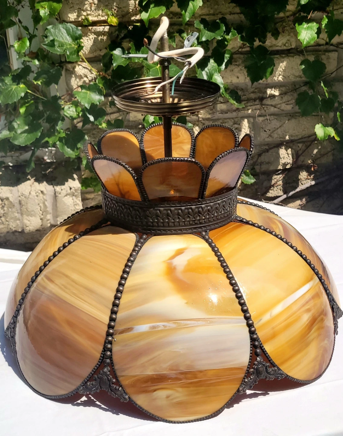 Vintage Slag Glass Tulip Pendant Light
