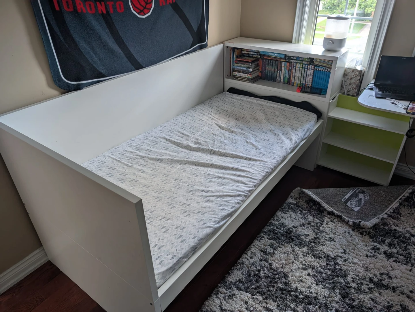 White Twin Bed with Integrated Shelving Unit - photo 4