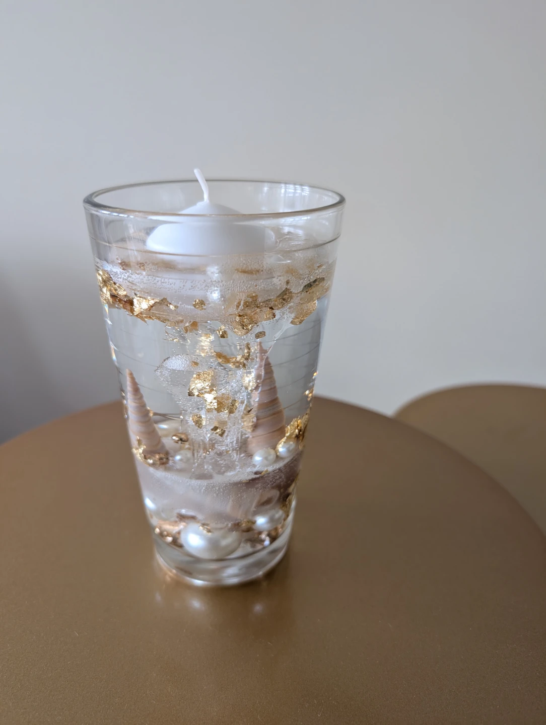 Floating Candle Decor with Seashells and Pearls