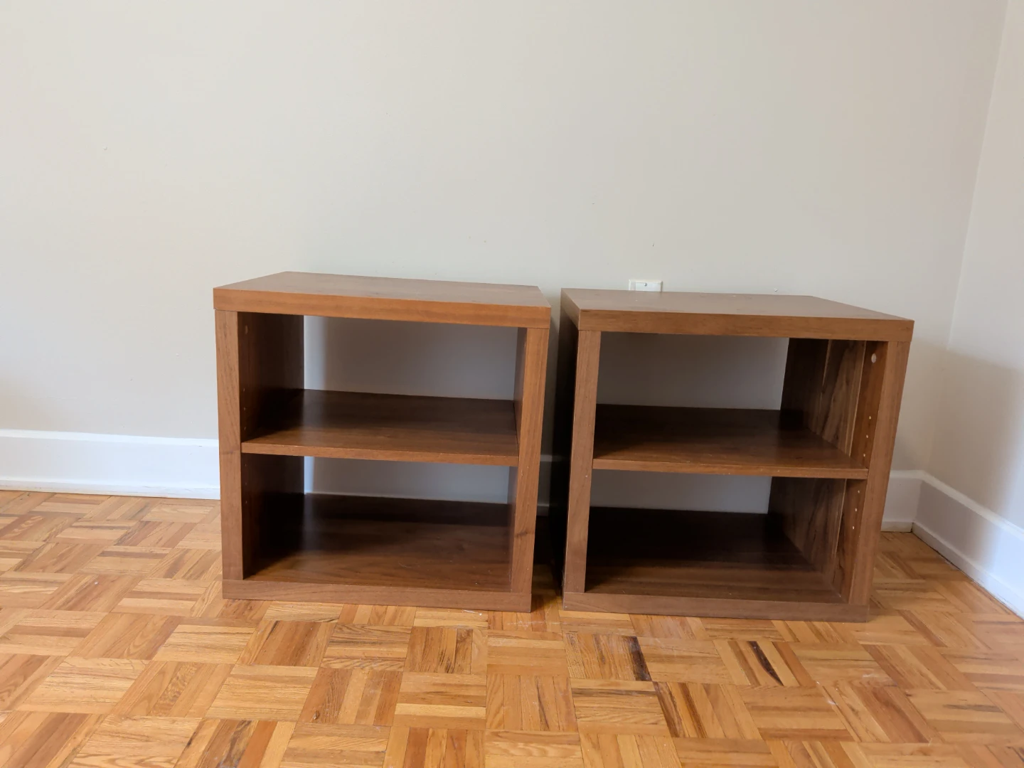 Pair of Wooden Cube Side-Tables/Nightstands