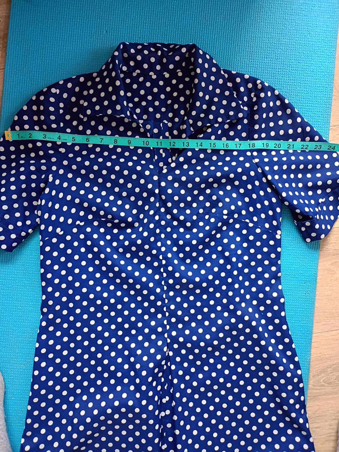 Vintage home made dress 1960s blue polka dot - photo 3
