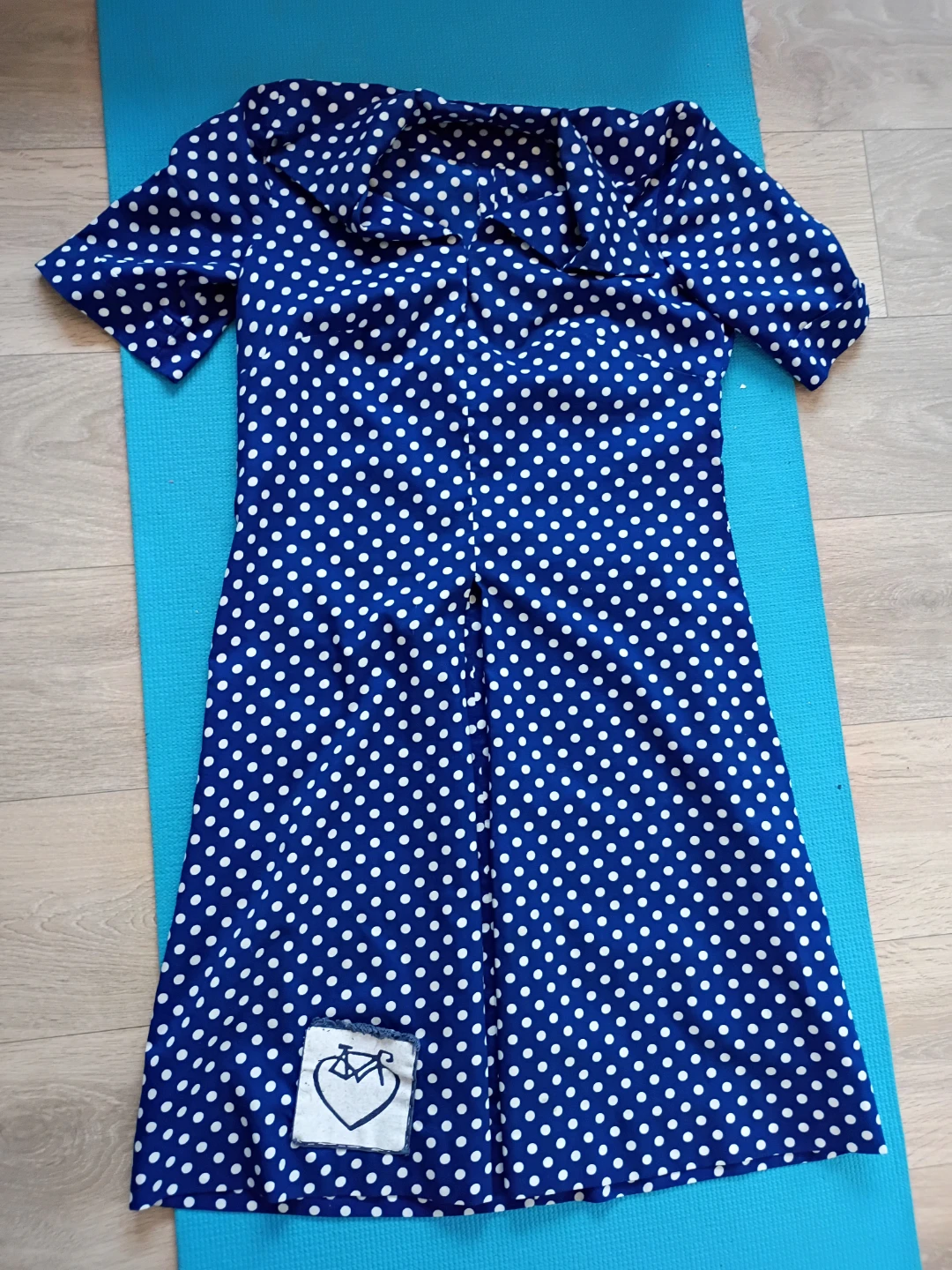Vintage home made dress 1960s blue polka dot