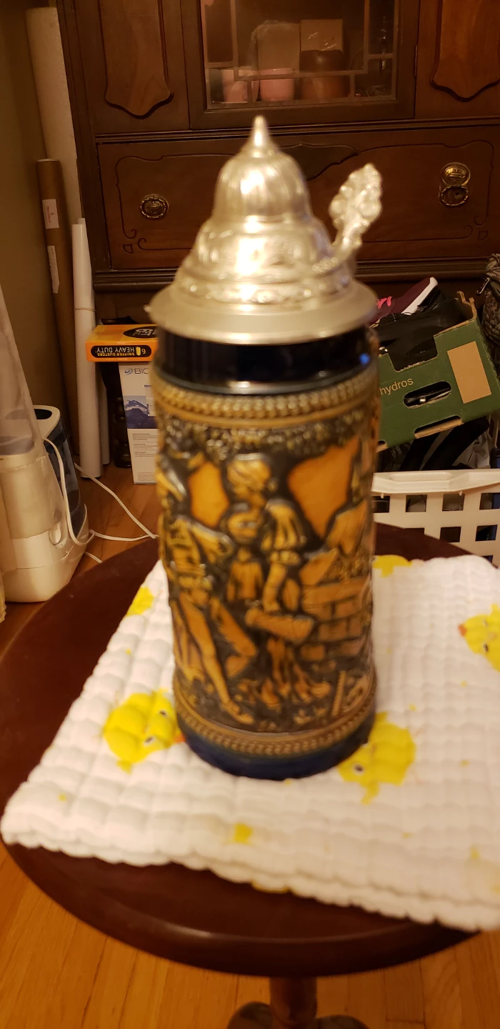 Vintage Ceramic Beer Stein with Pewter Lid - photo 3
