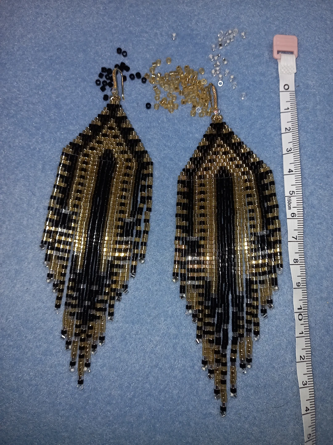 18KGoldPlated 🌟 Beaded Fringe Earrings - Black and Gold - photo 4