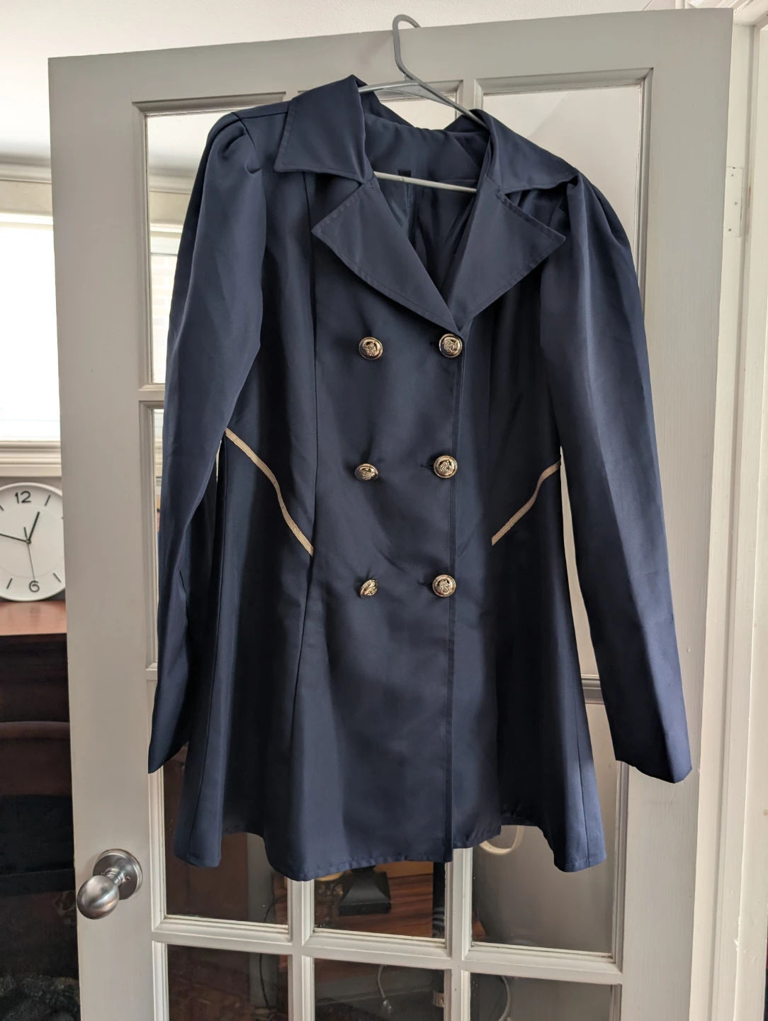 Navy Double-Breasted Trench Coat with Gold Buttons